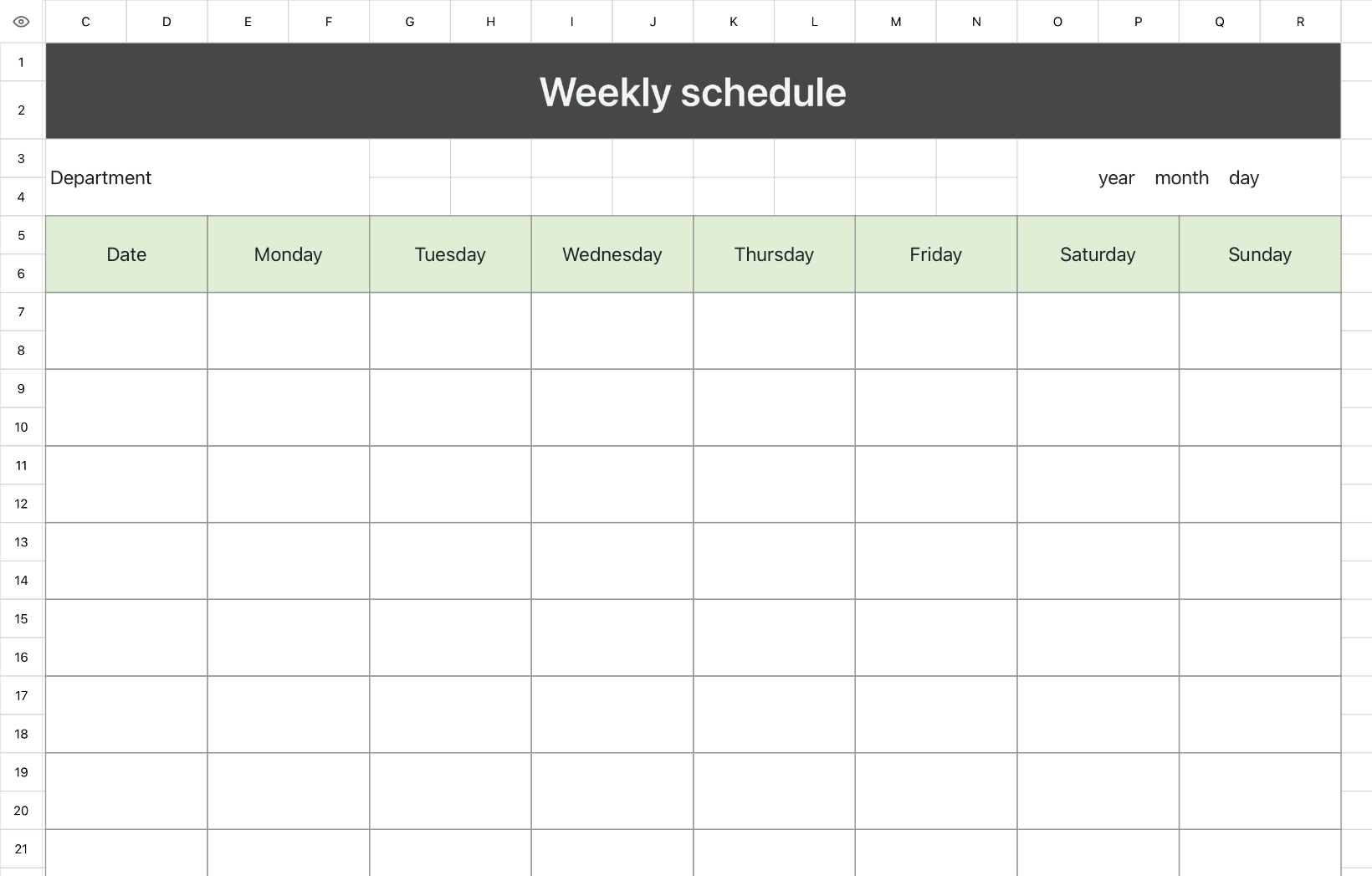 Weekly schedule